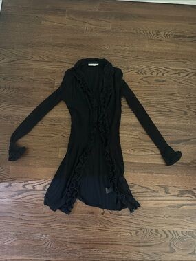 Anne Fontaine Black Long-Sleeve Ruffle Cardigan